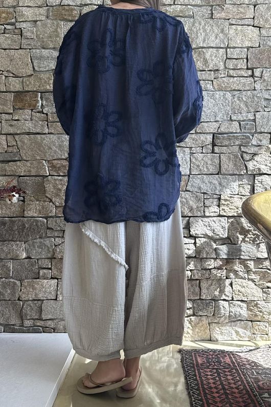 Sabo Boucle Flower Blouse Navy